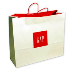 gap shopping bags made of kraft paper with twisted handle and serrated top edge