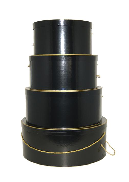 Hat Boxes Cream & Black Round Set of 3 Large