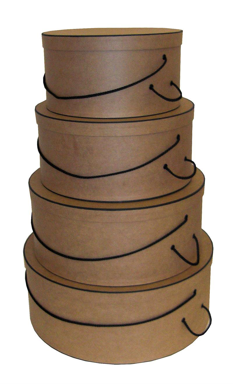 Hat Boxes Kraft & Brown Round Set of 3