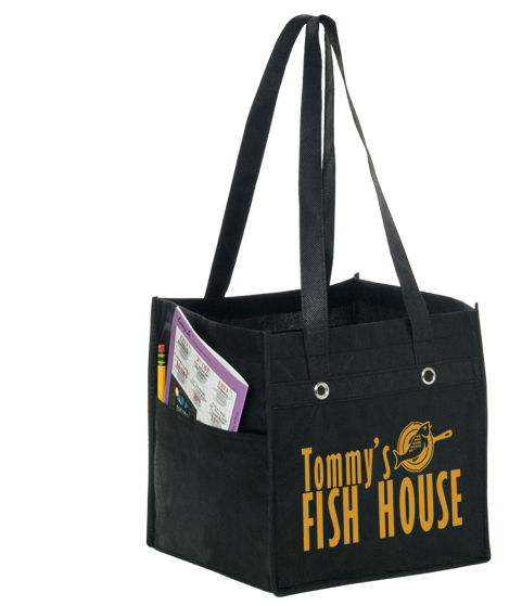Reusable Non-Woven Polypropylene Food Service Bag, 10”w x 10”d x 10”h - Black, Red & White Reusable Non-Woven Polypropylene Food Service Bag, 10”w x 10”d x 10”h - Black, Red & White