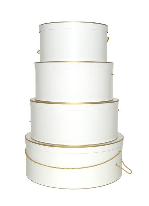 White Clay Coat with Gold Trim Hat Boxes Nested