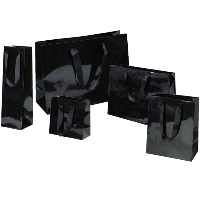 Gloss Black Euro Tote Paper Shopping Bags 5 Sizes 