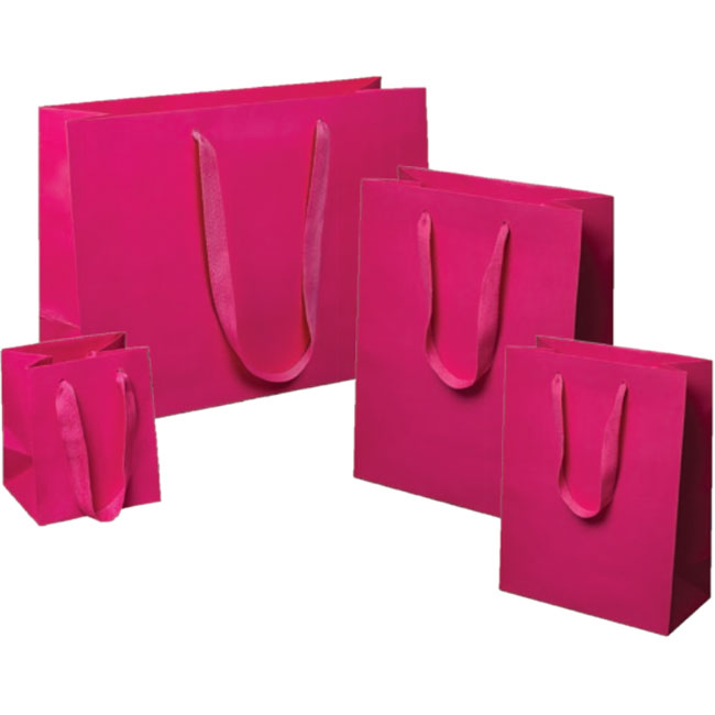 fuchsia pink euro tote paper shopping bags cotton twill handles 4 sizes