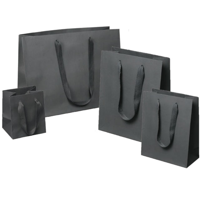 gray euro tote paper shopping bags with cotton twill handles 4 sizes