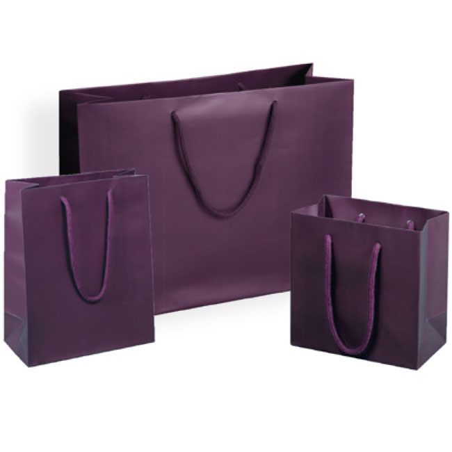 matte aubergine euro tote paper shopping bags rope cord handles assorted sizes