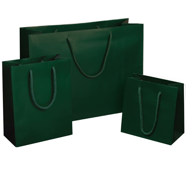 matte dark green euro tote paper shopping bags rope cord handles assorted sizes