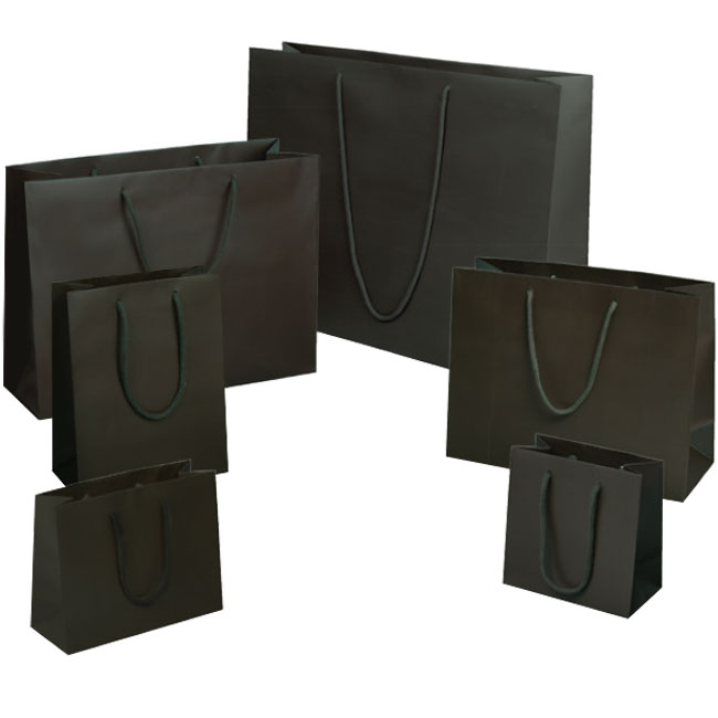 matte dark brown espresso euro tote paper shopping bags rope cord handles assorted sizes