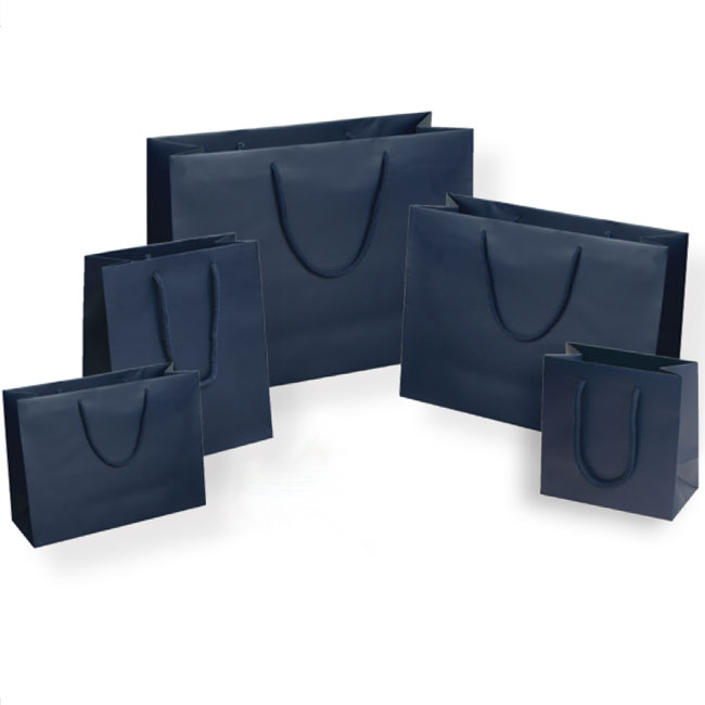 euro tote paper shopping bags matte navy with cotton cord handles