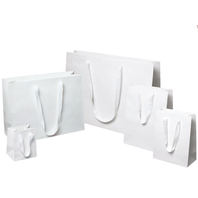 white kraft euro tote paper bags with white cotton twill ribbon handles