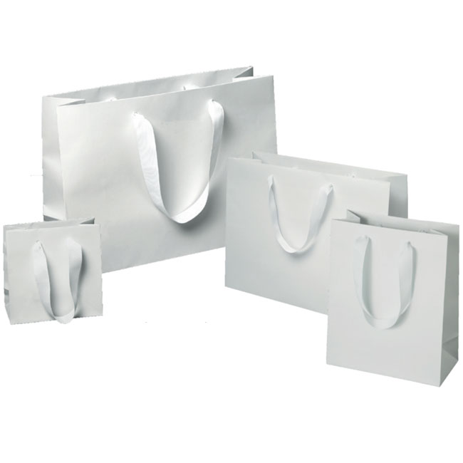 matte white laminated paper euro tote shoppers 4 sizes