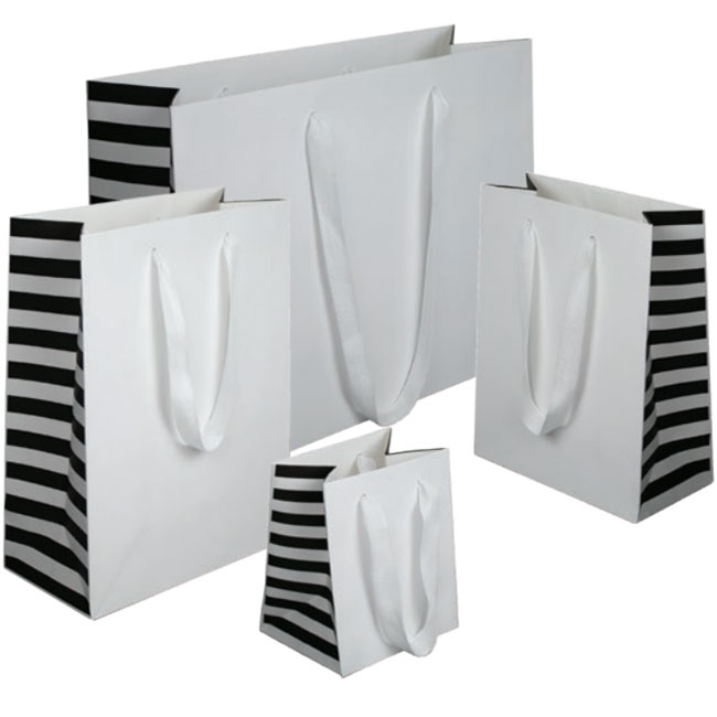 white paper euro tote shopping bags with black striped gussets