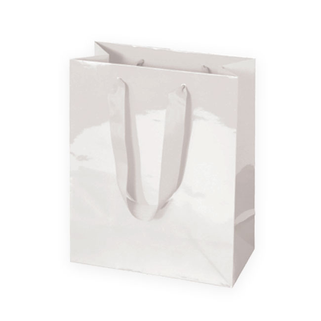 White, Gloss Laminated, Grosgrain Handles - Assorted Sizes White, Gloss Laminated, Grosgrain Handles - Assorted Sizes