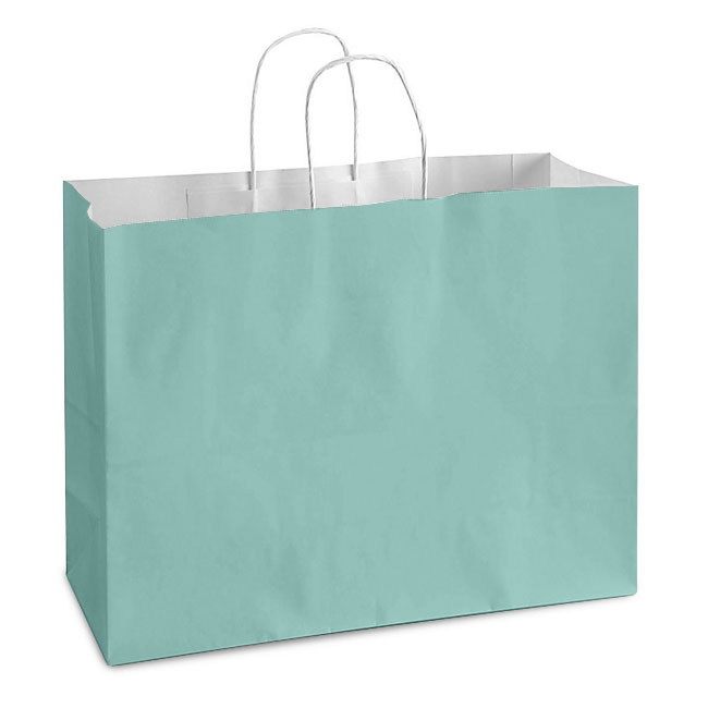 Turquoise White Kraft, Twisted Paper Handles - 16" W x 6" G x 12" H