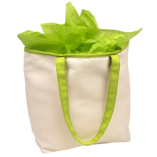 Natural with Green Trim Cotton Tote Bags 16" H x 13" W x 5" G