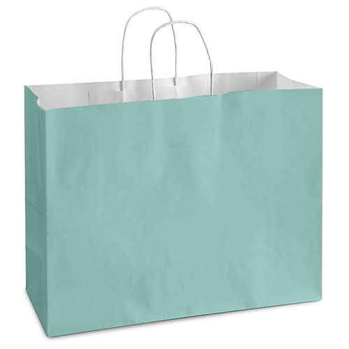 Turquoise White Kraft, Twisted Paper Handles - 16" W x 6" G x 12" H
