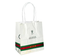 gucci shopping bag with multi color imprint on white kraft base material