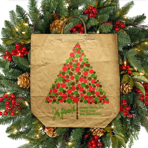 john wanamaker christmas tree vintage satchel bottom paper shopping bag包裝設計彩盒印刷