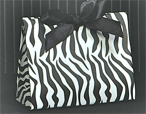 Euro Style Soft-Handle Laminated Paper Purse Bag / Box - Black and White Zebra Stripes
