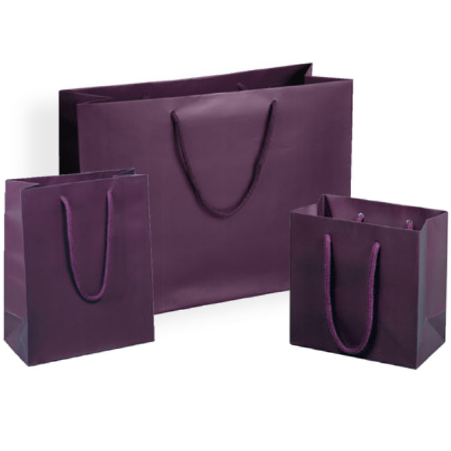 Download Paper Euro Tote Shopping Bags - Matte Aubergine, Rope Handles