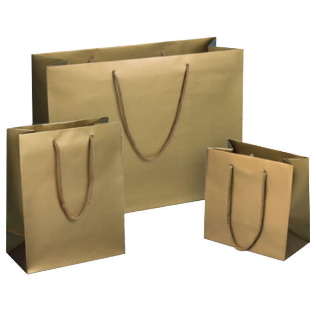 matte gold euro tote paper shopping bags rope cord handles assorted sizes