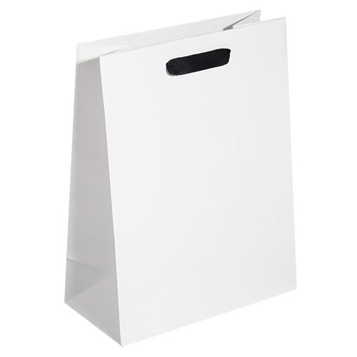 white kraft euro tote with black cotton twill ribbon handle 10 x 5 x 13