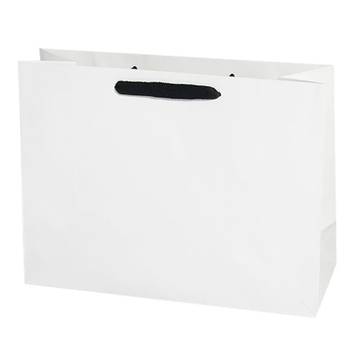 white kraft euro tote with black cotton twill ribbon handle 16 x 6 x 12