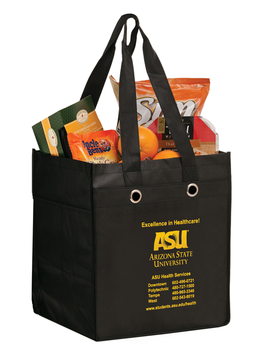 Reusable Non-Woven Polypropylene Food Service Bag, 12”w x 10”d x 14”h - Available in multiple colors Reusable Non-Woven Polypropylene Food Service Bag, 12”w x 10”d x 14”h - Available in multiple colors