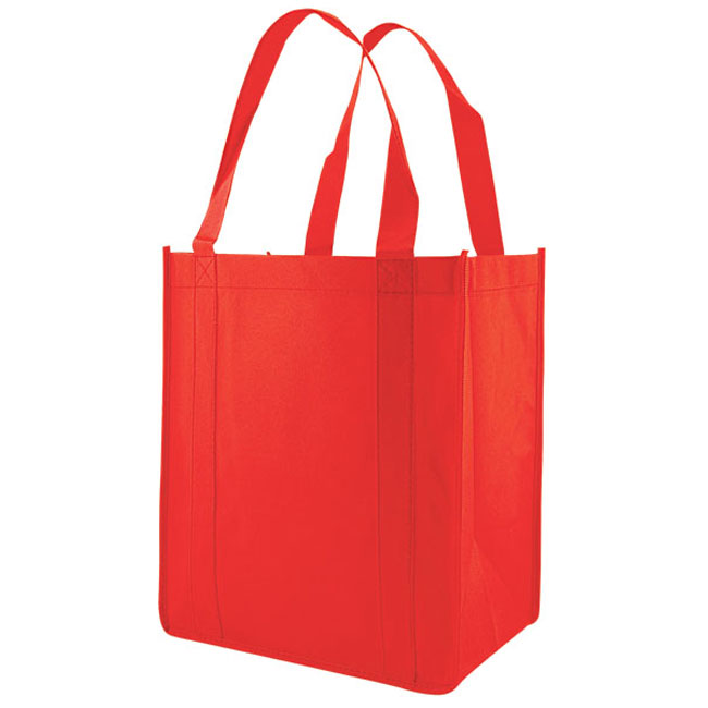 Grocery Tote, Red, 12" x 8" x 13", 20" Handle