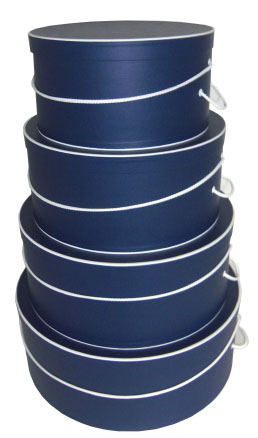 Nested Hat Boxes - Navy Blue with White Trim Nested Hat Boxes - Navy Blue with White Trim