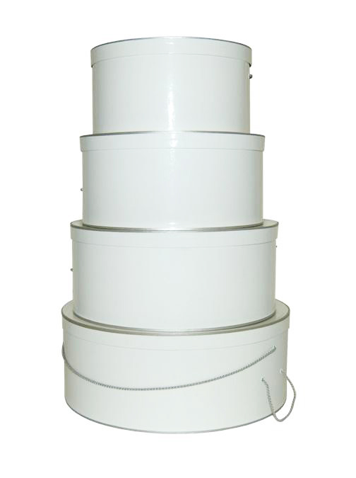 Nested Hat Boxes - White Clay Coat with Silver Trim Nested Hat Boxes - White Clay Coat with Silver Trim
