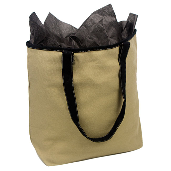 Khaki with Black Trim Cotton Tote Bags 16" H x 13" W x 5" G