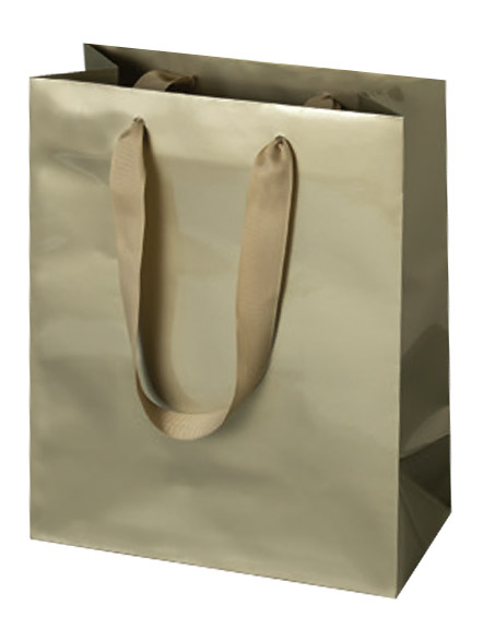 Champagne Gloss Laminated Euro Tote Paper Shopping Bags w/ Grosgrain Handles - Assorted Sizes Champagne Gloss Laminated Euro Tote Paper Shopping Bags w/ Grosgrain Handles - Assorted Sizes