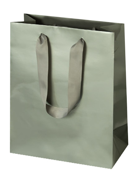 Pewter Gloss Laminated Euro Tote Paper Shopping Bags w/ Grosgrain Handles - Assorted Sizes Pewter Gloss Laminated Euro Tote Paper Shopping Bags w/ Grosgrain Handles - Assorted Sizes