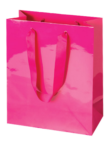 Pink Gloss Laminated Euro Tote Paper Shopping Bags w/ Grosgrain Handles - Assorted Sizes Pink Gloss Laminated Euro Tote Paper Shopping Bags w/ Grosgrain Handles - Assorted Sizes
