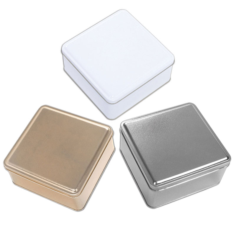 Tin Box Square - Platinum, Gold, and White Tin Box Square - Platinum, Gold, and White