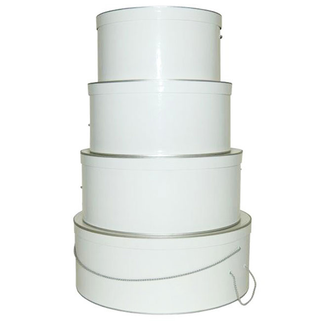Round Hat Boxes White with Silver Trim
