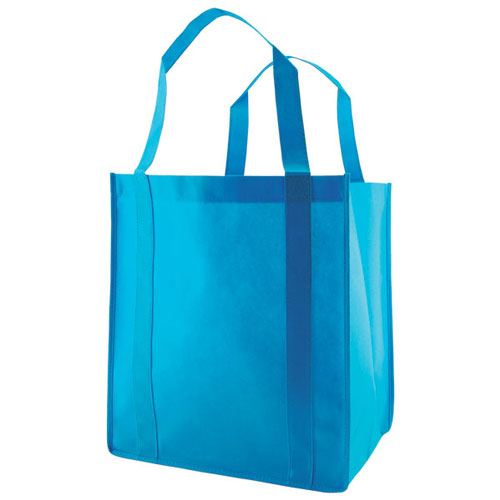 Grocery Tote, Aqua Blue, 13" x 10" x 15", 20" Handle