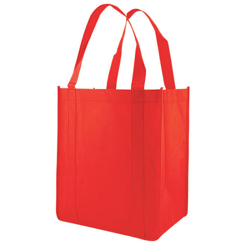 Grocery Tote, Red, 12" x 8" x 13", 20" Handle