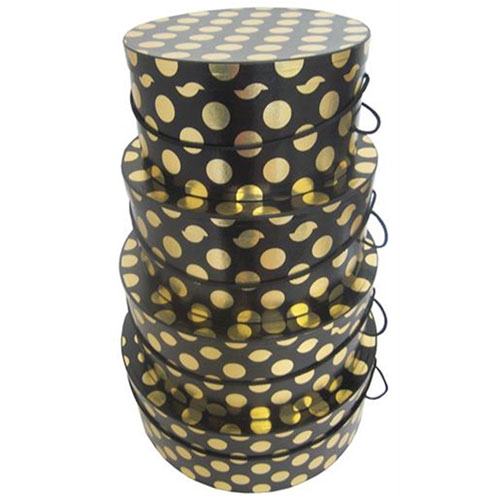 Metallic Gold on Black Polka Dots - 4 Box Nest