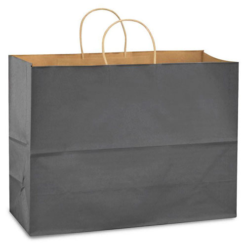 Charcoal Gray Natural Kraft, Twisted Paper Handles - 16" W x 6" G x 12" H