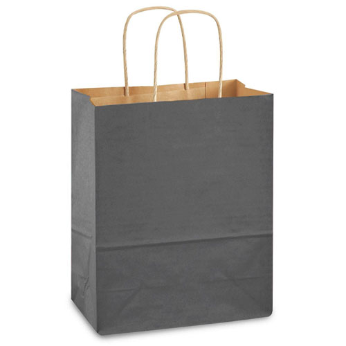Charcoal Gray Natural Kraft, Twisted Paper Handles - 8" W x 4-3/4" G x 10-1/4" H