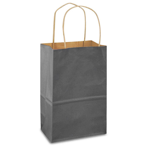 Charcoal Gray Natural Kraft, Twisted Paper Handles - 5-1/2" W x 3-1/4" G x 8-3/8" H