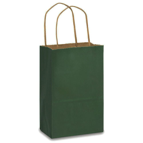 Hunter Green Natural Kraft, Twisted Paper Handles - 5-1/2" W x 3-1/4" G x 8-3/8" H