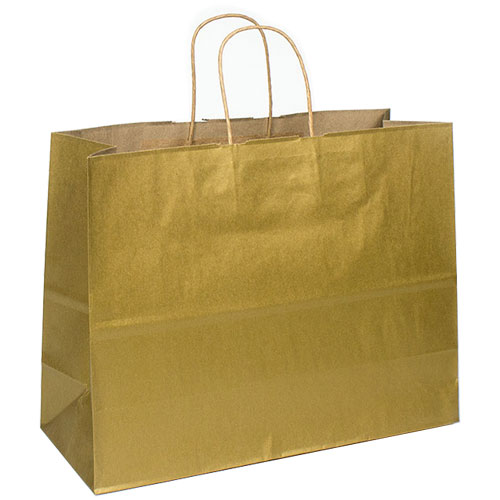 Metallic Gold Natural Kraft, Twisted Paper Handles - 16" W x 6" G x 12" H