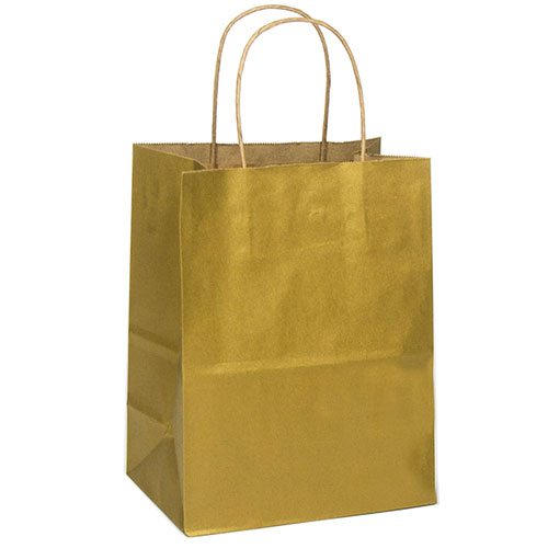 Metallic Gold Natural Kraft, Twisted Paper Handles - 8" W x 4-3/4" G x 10-1/4" H