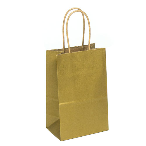 Metallic Gold Natural Kraft, Twisted Paper Handles - 5-1/2" W x 3-1/4" G x 8-3/8" H