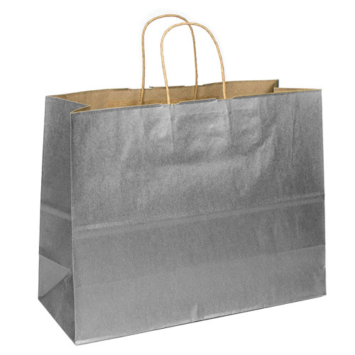 Metallic Silver Natural Kraft, Twisted Paper Handles - 16" W x 6" G x 12" H