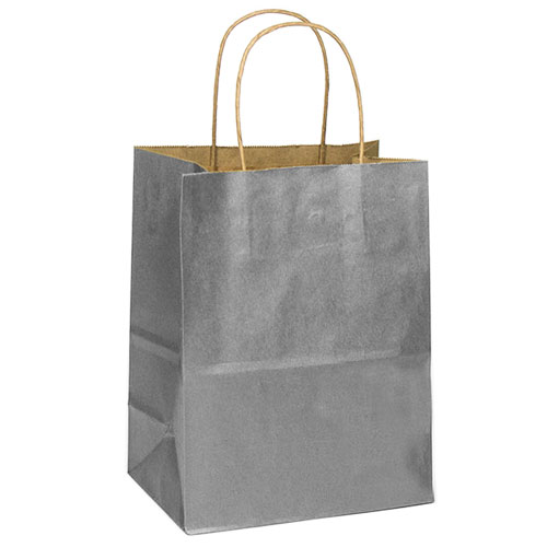 Metallic Silver Natural Kraft, Twisted Paper Handles - 8" W x 4-3/4" G x 10-1/4" H