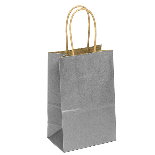 Metallic Silver Natural Kraft, Twisted Paper Handles - 5-1/2" W x 3-1/4" G x 8-3/8" H