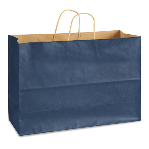Navy Blue Natural Kraft, Twisted Paper Handles - 16" W x 6" G x 12" H